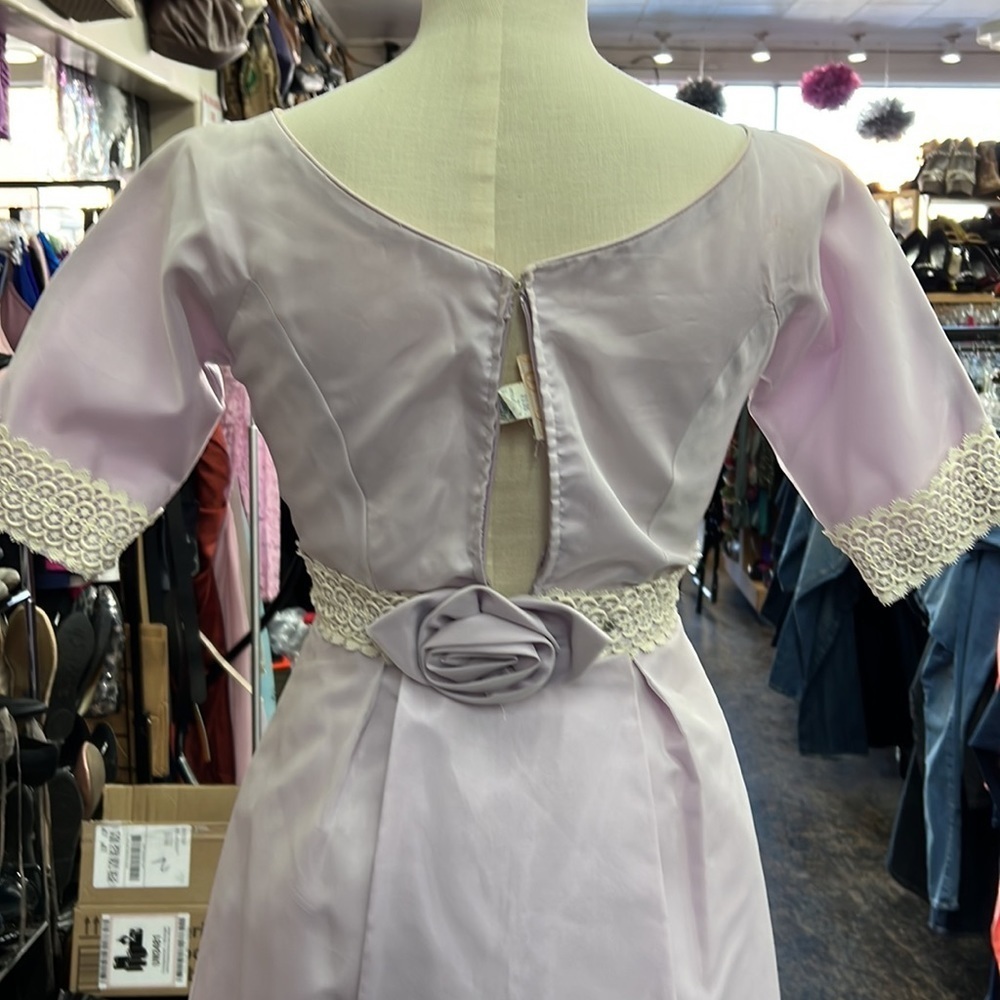 Vintage 1960s Lorrie Deb San Francisco Lilac Lace Maxi Dress XS - Picture 3 of 7